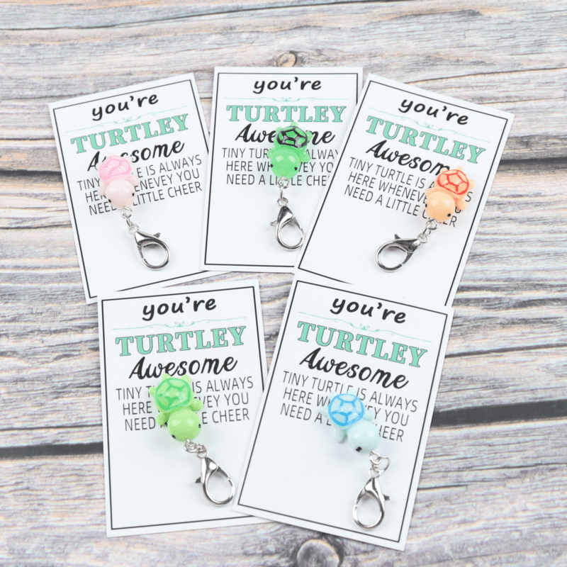 

5 Pcs Mini Turtle Keychains With Encouraging 'you're Awesome' Cards - Perfect For Friends And Family, Valentine's Day Gift, Or Any Occasion