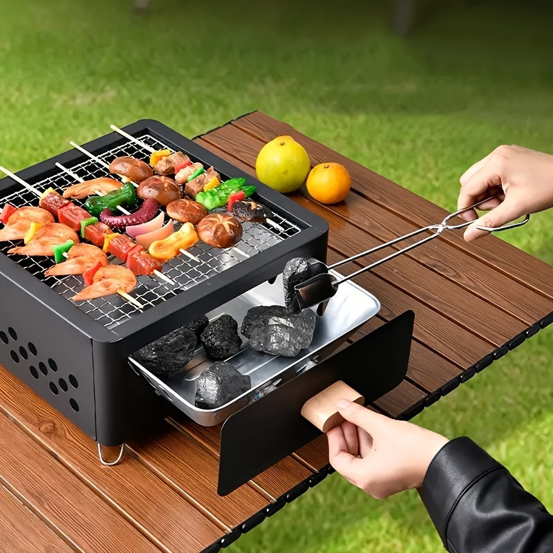 

Portable Square Charcoal Grill - Smokeless, Compact Bbq Stove For Outdoor Camping, Picnics & Tailgating