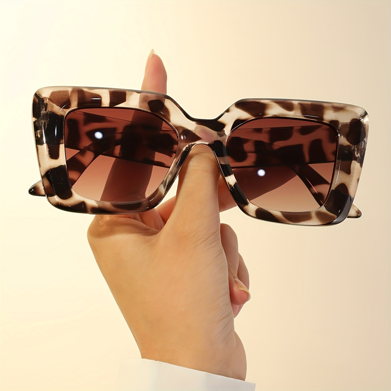 

Women's Leopard Print Square, Gradient Lens, Anti-glare, Fashion For Vacation, Beach, Party, Tac Lens, Plastic Frame, Mirror Finish