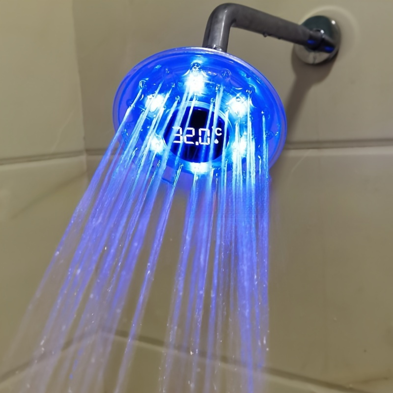 

1pc Led Light-up Shower Head With Temperature Display, 4-inch Wall-mount, Hydro-powered, Color Changing With , No Battery Needed, Plastic Material, Bathroom Accessories