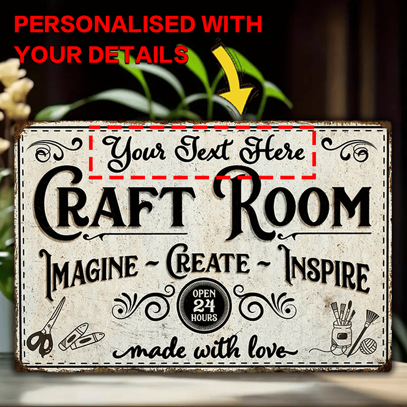 

1pc Customizable Craft Room Metal Sign - Personalized Text Art Wall Decor, Modern Horizontal Oblong Aluminum Plaque For Artist, Teacher, Gift - 8x12 Inches