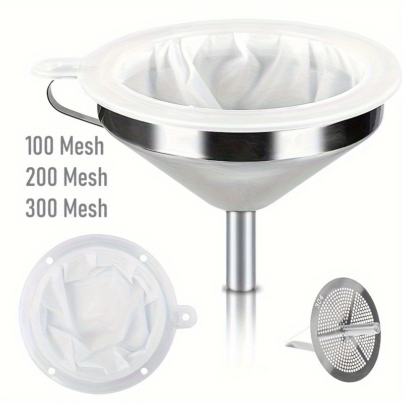 

3pcs Stainless Steel Kitchen Funnel Set With Strainer & Mesh Filters - Wide Mouth For Easy Pouring, Ideal For Bottles, Oils, Juices, - Dishwasher Safe, Space-saving Design