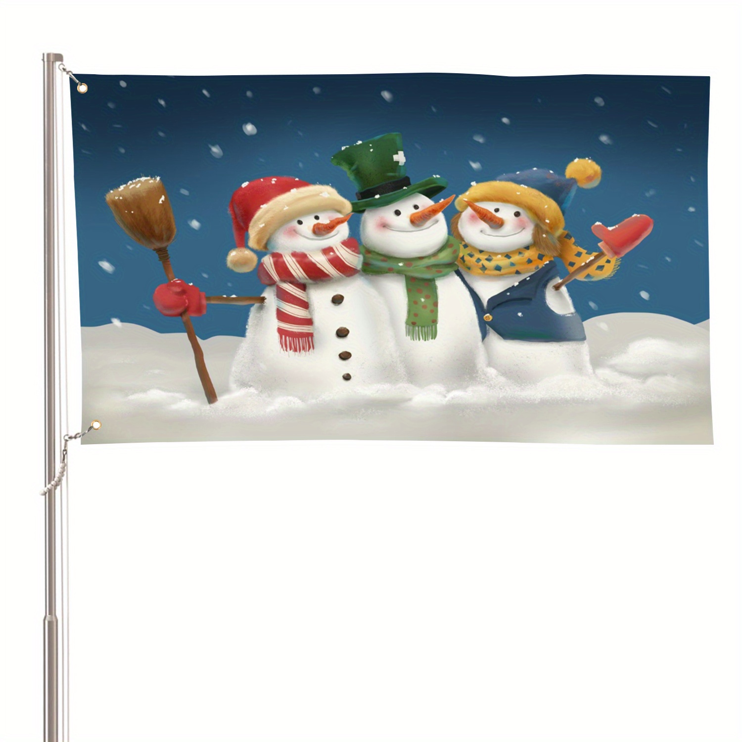 

Snowman Christmas Flag - 3x5ft, Polyester, Outdoor & Indoor Decor, Featuring Winter Scenery With Hats, Scarves, And Gloves