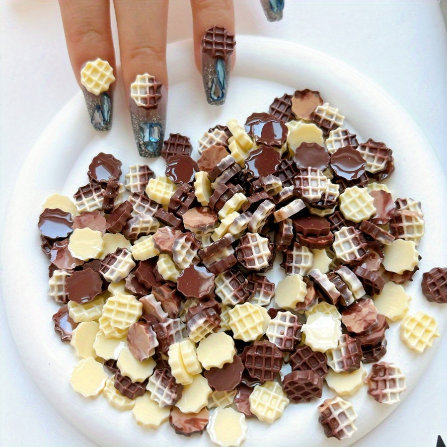 

30-pack Chocolate Waffle Miniature Nail Art Studs, Resin Diy Charm Embellishments For Crafting, Baking Season Handicrafts, And Phone Case Decor, Free - Mixed Color Selection