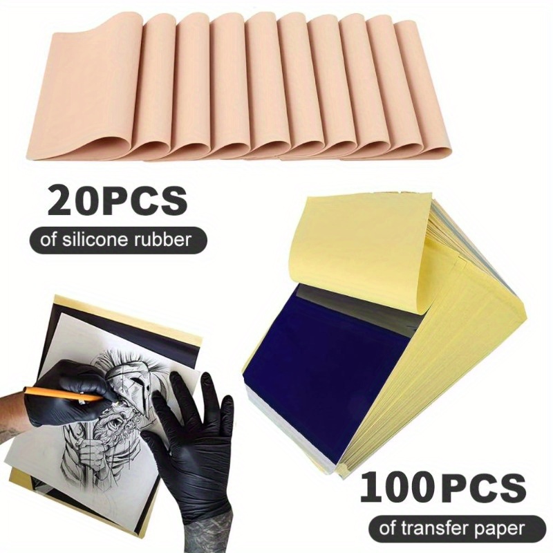 

The Tattoo Practice Skin Transfer Kit Includes 20pcs Of Fake Skin And 100pcs Of Transfer Paper, Suitable For Beginners And Experienced Artists., Tattoo Supplies