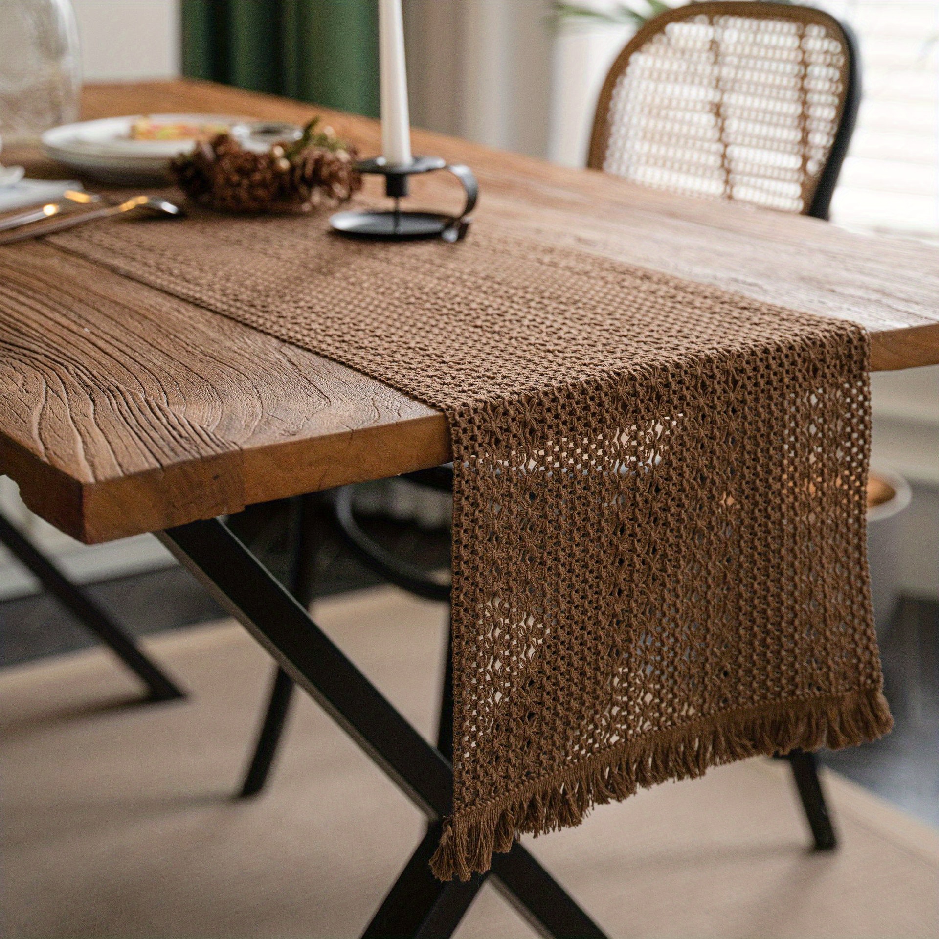 1pc Table Flag Khaki Woven Polyester American Festival -12*72in