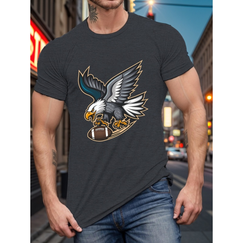 

Eagle Catching Football Print Tee Shirt, Tees For Men, Casual Short Sleeve T-shirt For Summer