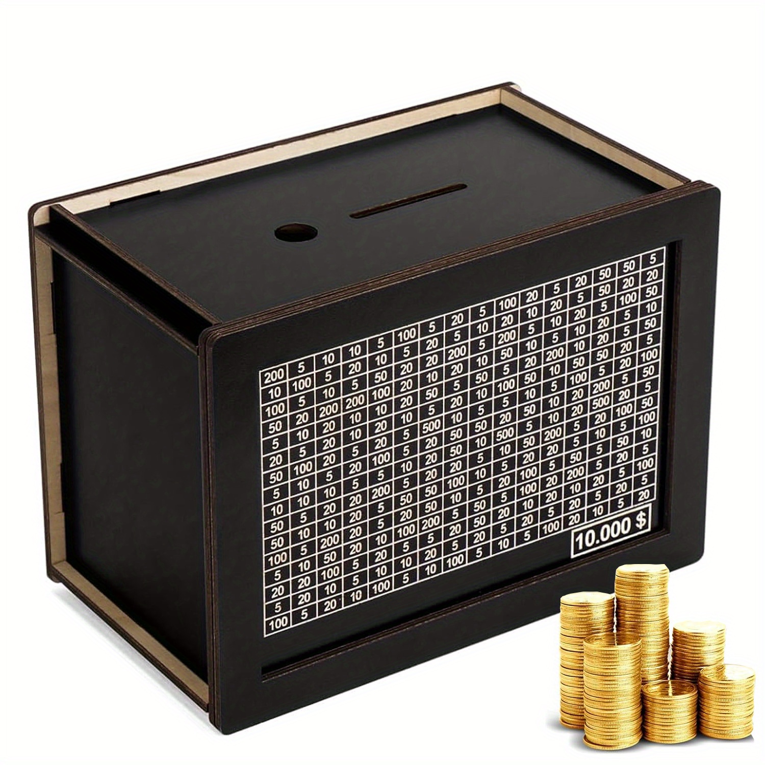 

Wooden Coin Accumulation Box With For 10000 Dollar Saving Challenge - Counting Piggy Bank For Adults