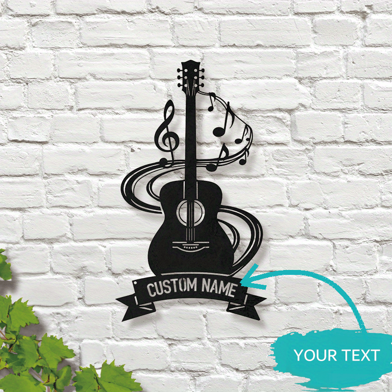 

1pc Personalized Guitar Metal Wall Art Sign - Customizable Name Plaque For Music Studio, Contemporary Style, Multipurpose Wall Hanging, No Electricity Required, Metal Decor For Music Room