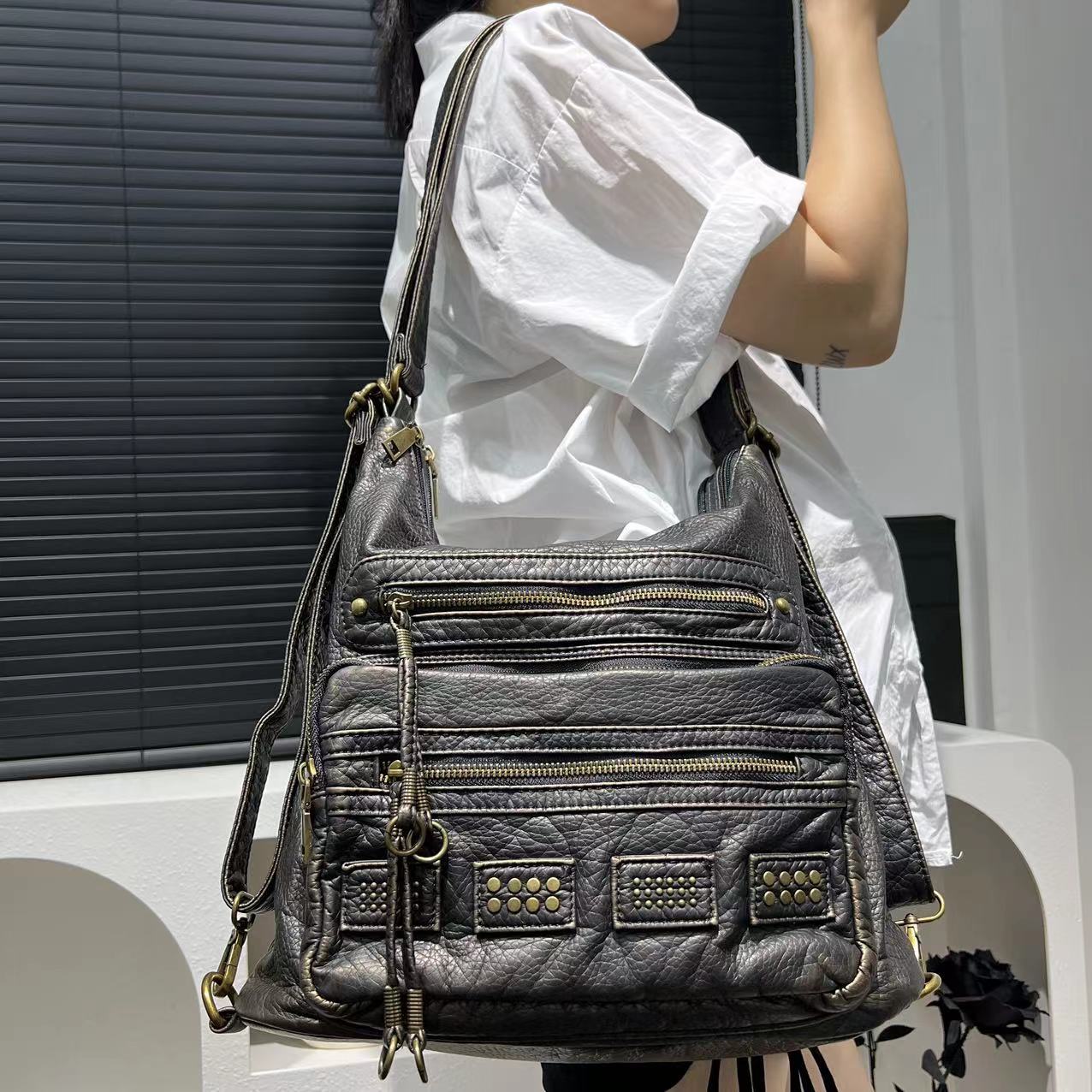 womens fashion retro rivet shoulder bag y2k large capacity - Temu