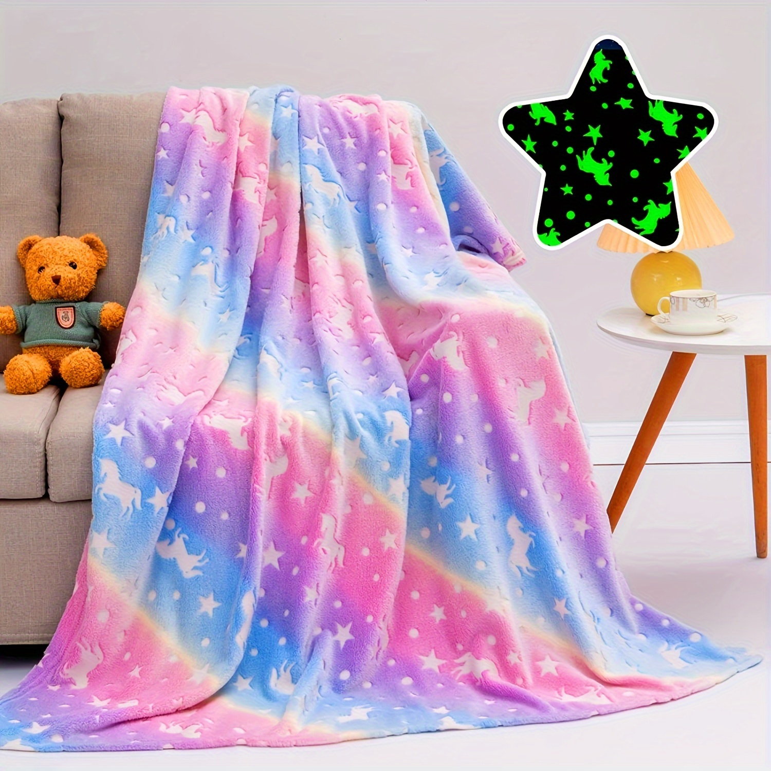 luminous rainbow   flannel blanket ultra soft cozy for relaxation ideal for sofa office bed and travel details 3