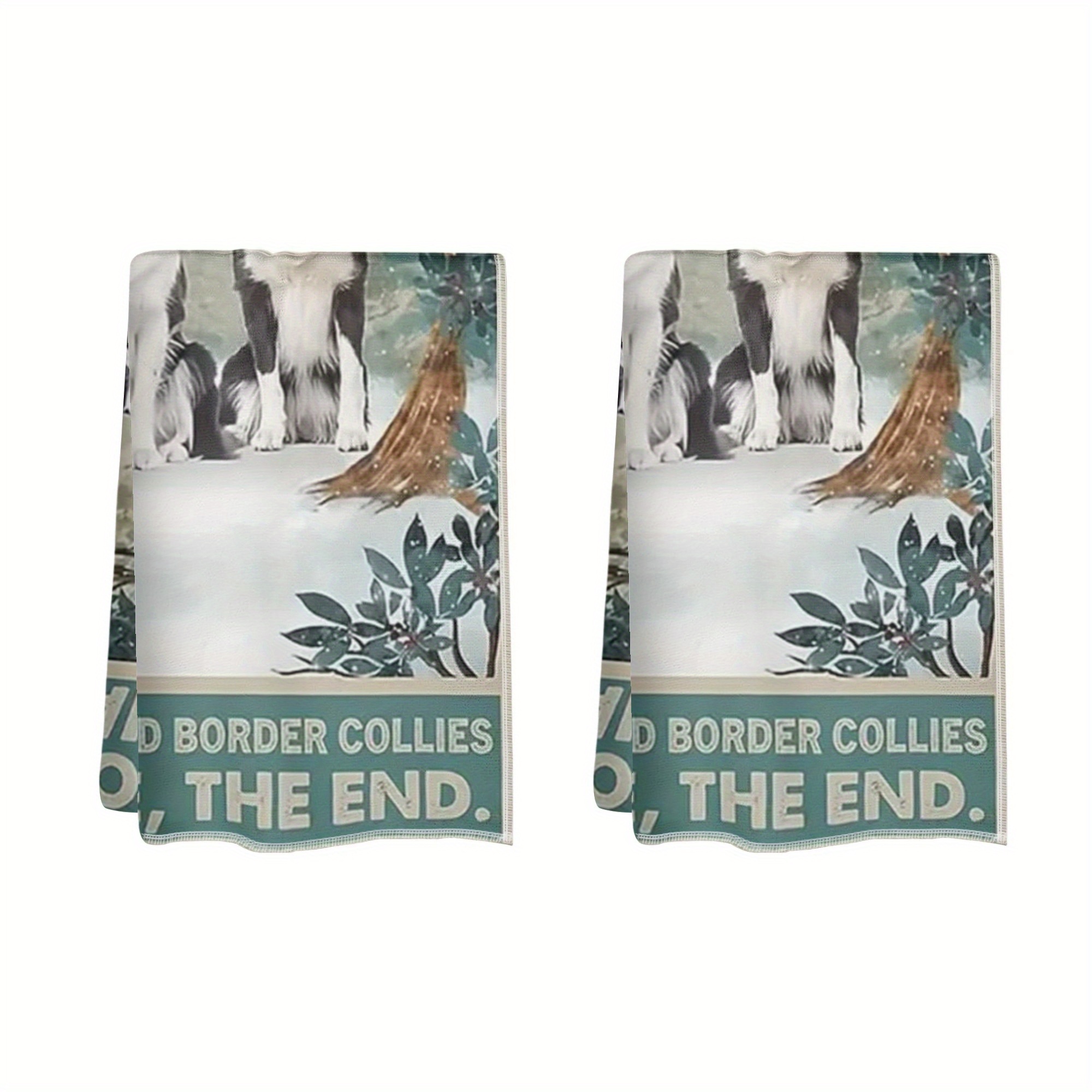 

Border Collie Themed Dish Towels - Set Of 2, Polyester Cartoon Dog Kitchen Towels, Lightweight, Fade-resistant Oblong Dish Cloths, Hand Wash Only, Modern Woven Towel For Home Cleaning - 18x26 Inches