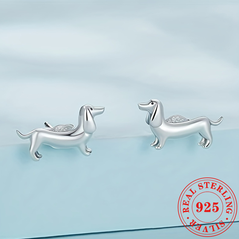 

S925 Silver Dachshund Stud Earrings, Puppy Dog Earrings, Hypoallergenic Cute Simplicity Jewellery, With Gift Box, Suitable Party, Gifts, Festival