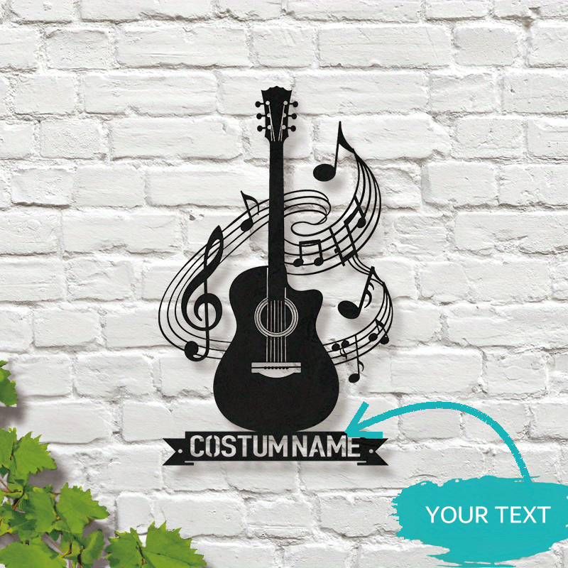 

1pc Customizable Guitar Metal Wall Art Sign - Contemporary Style, No Electricity Needed, Wall Hanging, Multipurpose Metal Decor For Music Studio, Personalized Text Option