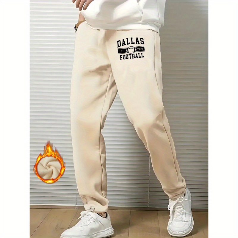 

Dallas Football Sweatpants For Adults - Casual Polyester Knit Fabric, Regular Fit, Alphabet Print Drawstring Pants For Casual Outings, Fall/