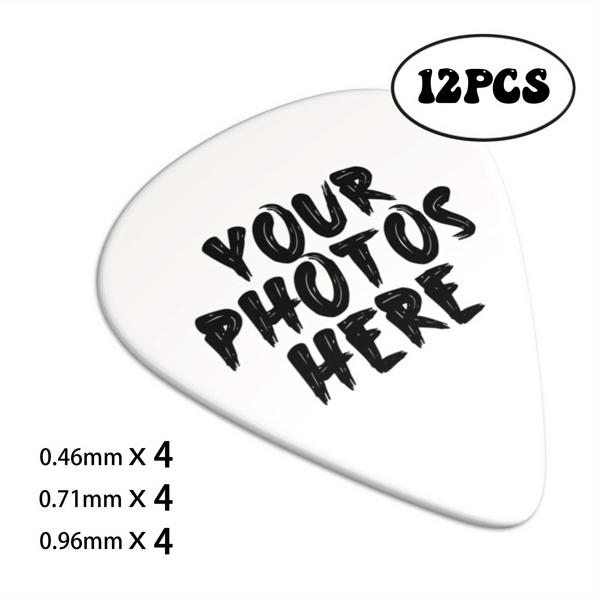 

12-pack Customizable Guitar Picks, Personalized Photo Printing, 3 Sizes (0.46mm, 0.71mm, 0.96mm) For Acoustic & Electric Guitars, Ukulele - Ideal