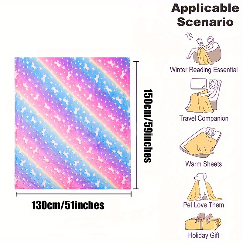 Luminous Rainbow Unicorn Flannel Blanket - , Cozy For Relaxation - Ideal For Sofa, Office,, And Travel
