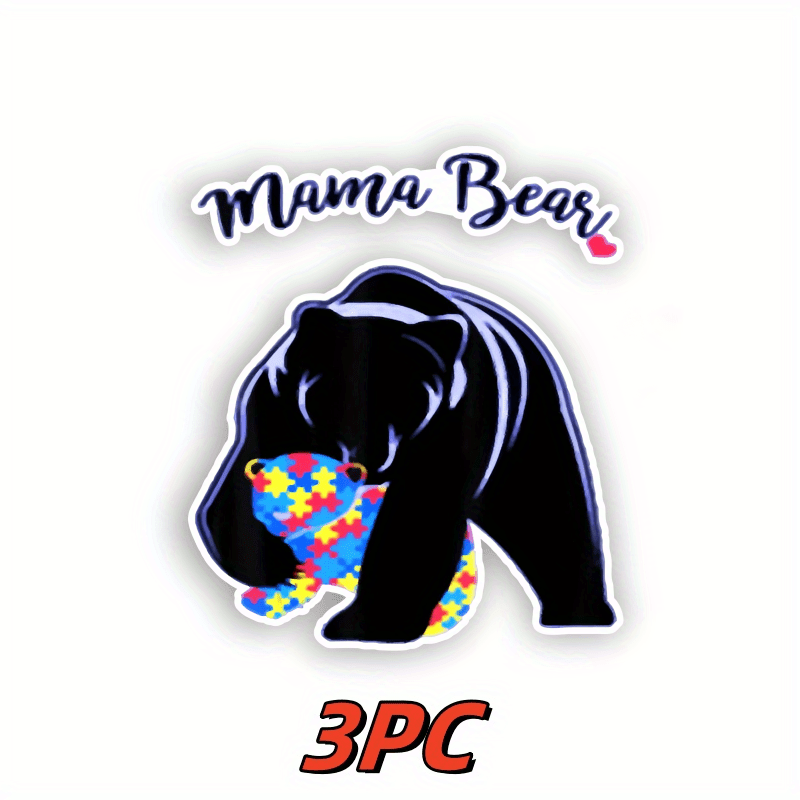 

Mama Bear 3-pack Vinyl Decals - Autism Awareness Design, Durable Matte Adhesive Decal For Vehicle & Home Use