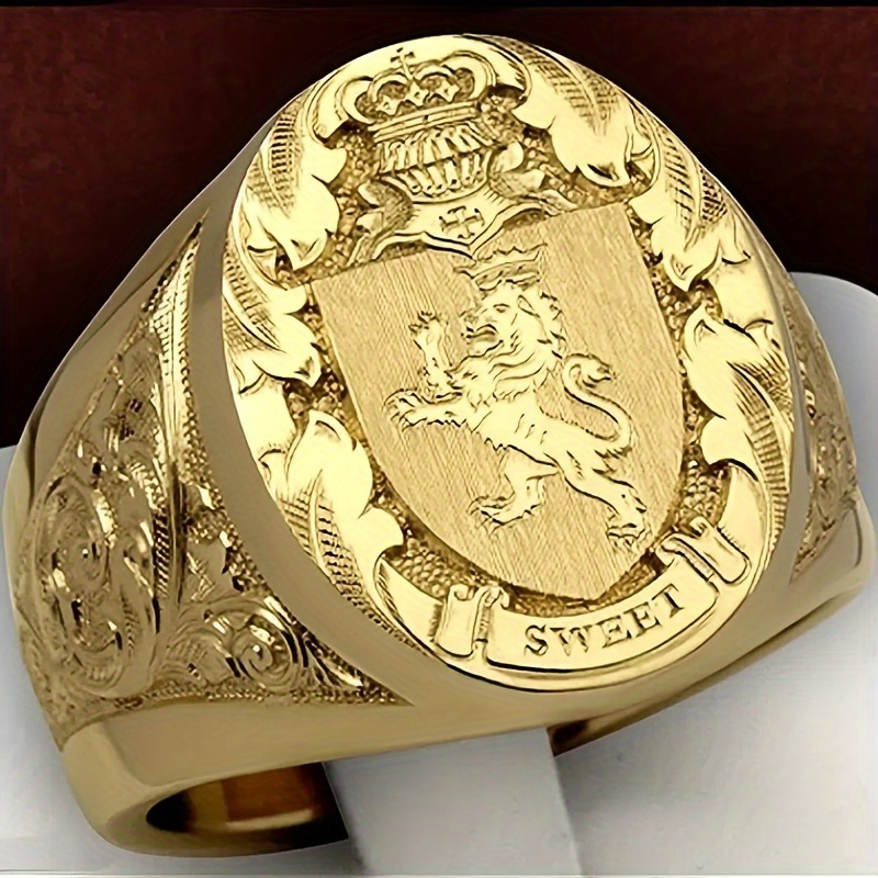 

Elegant Golden-plated Men's Ring With & Crown Emblem - "sweet" Motto, Intricate Design, Copper Material For Fashion & Casual Wear