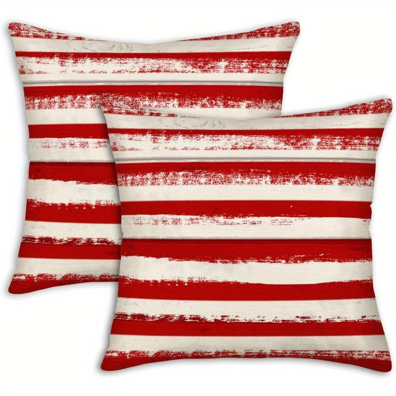 

2pcs/set, 18x18 Inch Red And White Striped Pillowcases, Square Decorative Pillowcases, Christmas Decorative Pillows, Christmas New Year Home Decoration, Suitable For Sofa, Couch Bed