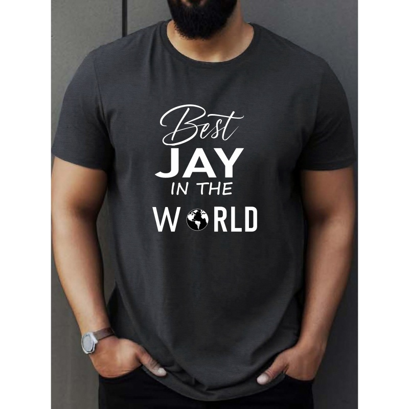 

Best Jay In The World" Men' T-shirt - Casual Polyester Crew Neck Tee With Geometric Print, Machine Washable, Summer Short Sleeve Graphic Shirt