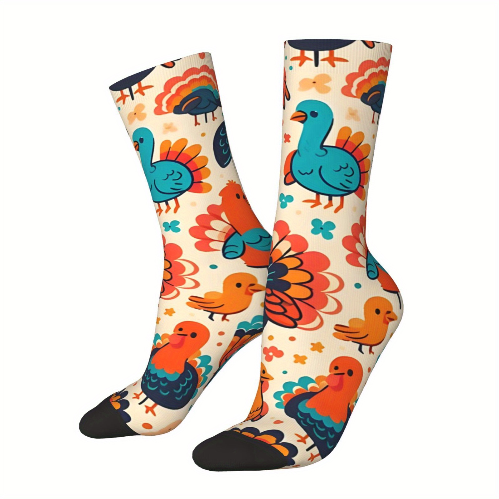 

Thanksgiving Cute Funny Turkey Pattern 1 Pair Men's Mid-calf Crew Socks, Breathable Comfy Casual Socks Sweat-absorbing Fashion Sports Socks For Outdoor Fitness Basketball Running