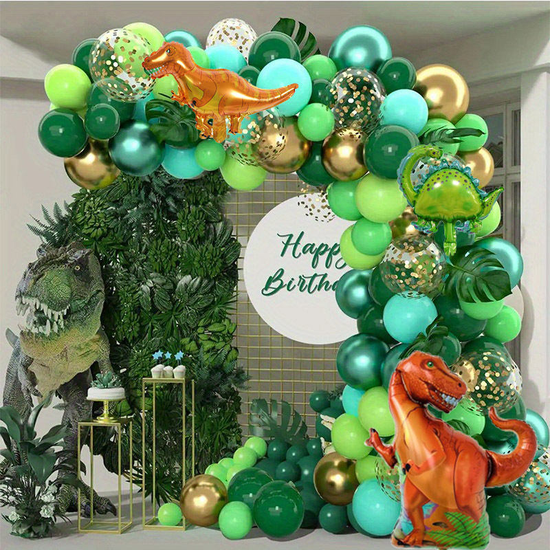 

105pcs Dinosaur Theme Balloon Party Garland Arch Kit, Aluminum Film Latex Balloons, Mixed Colors, No Power Required, For Birthday, Anniversary, Bachelor Party, Christening, General Use