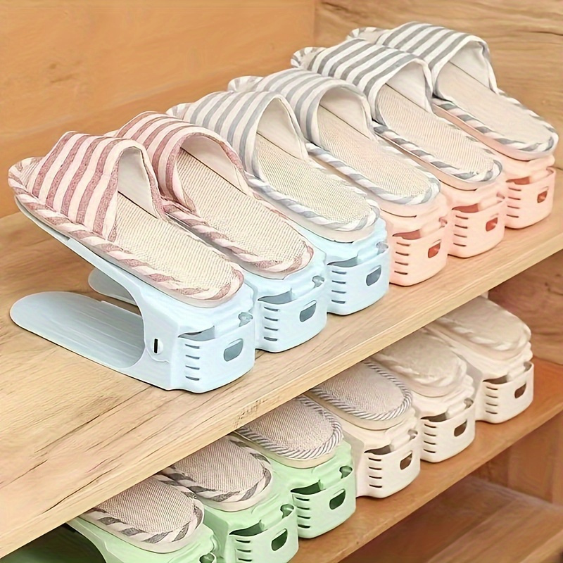 1pc stackable double layer shoe organizer adjustable plastic shoe racks for     floor mount no electricity needed versatile for bedroom living room dorm details 4