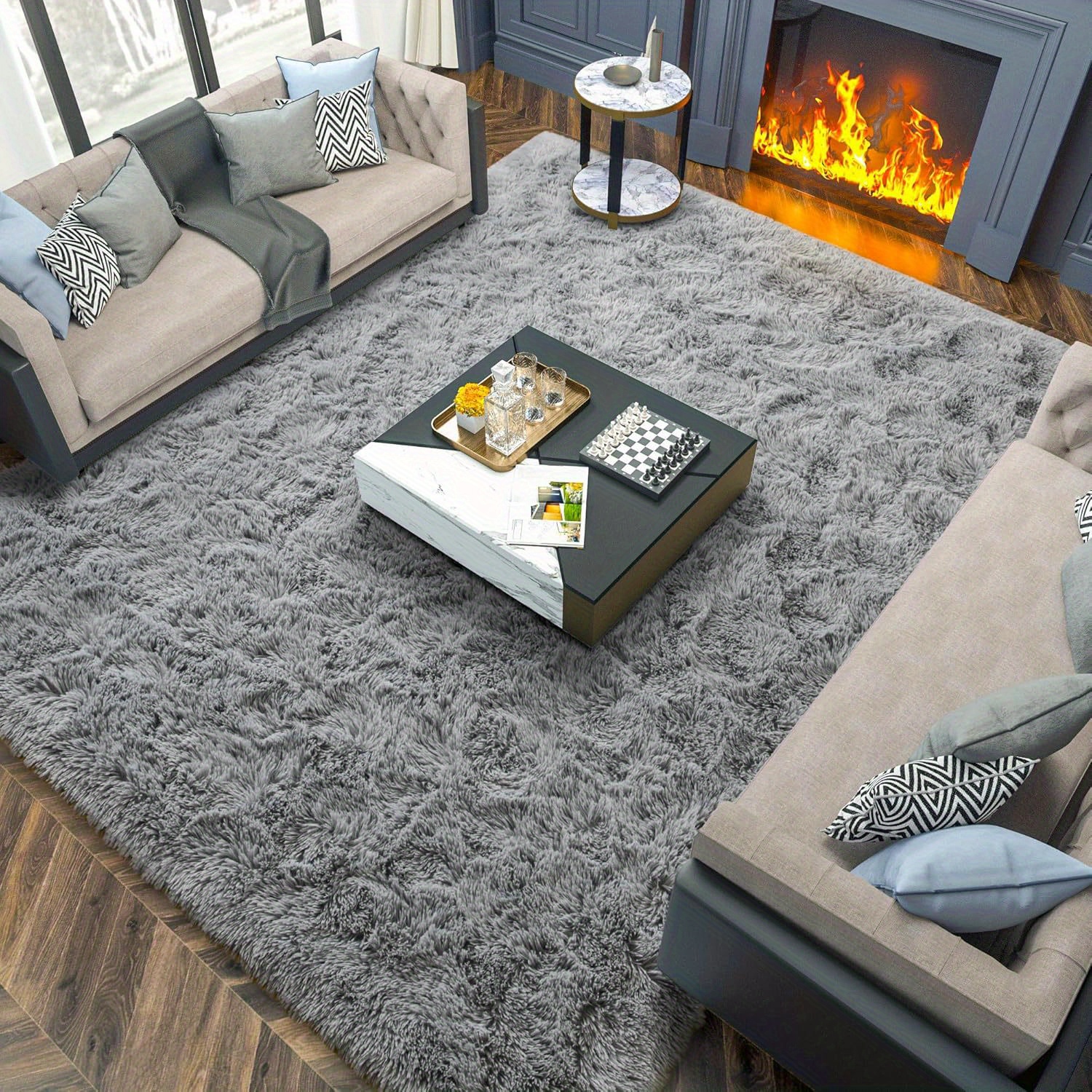 

1pc Soft Modern Indoor Large Rug For Living Room Bedroom Dorm Room Home Decorative, Non-slip Plush Fluffy Furry Fur Area Rugs Comfy Accent Floor Carpet, Grey