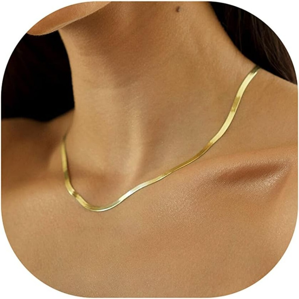 

14k Golden Plated Necklaces For Women, Dainty Golden Choker Necklace For Women Thin Layered Chunky Snake Chain Necklaces Jewelry For Gifts