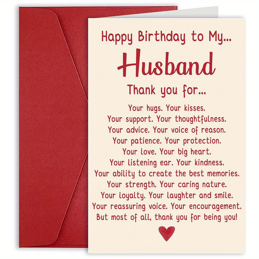 

1pc Romantic Husband Birthday Card With - Appreciation From Wife, Any , " To My... Husband" Design, Best For Christmas