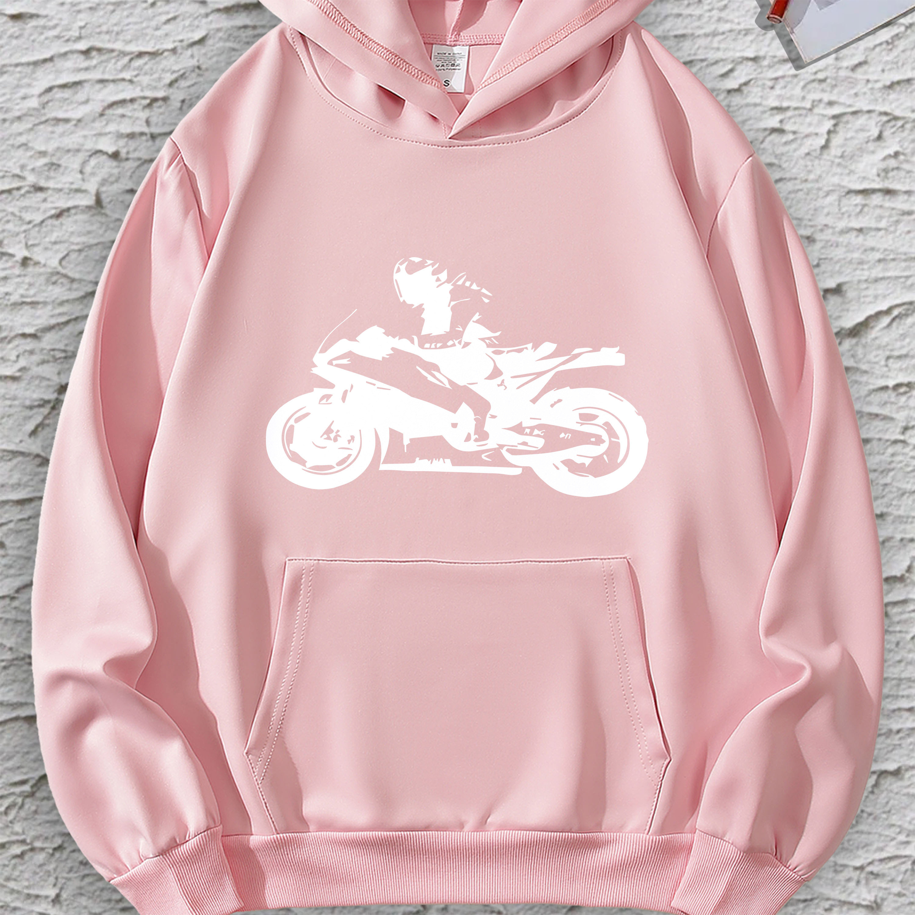 

Classic Motorcycle Hoodie For Women - 100% Polyester Knit Fabric, Long Sleeve Crew Neck Pullover Sweatshirt With Front Pocket - , Stretch, All Season Comfort