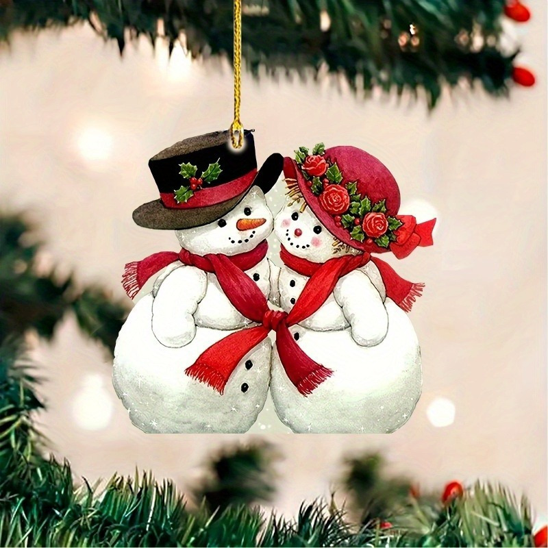 

Acrylic Snowman Couple Car & Christmas Tree Ornament - Gift, Keychain & Backpack Charm