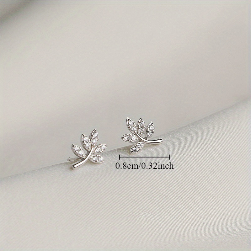 Leaf Stud Earrings with Rhinestones for Casual Attire