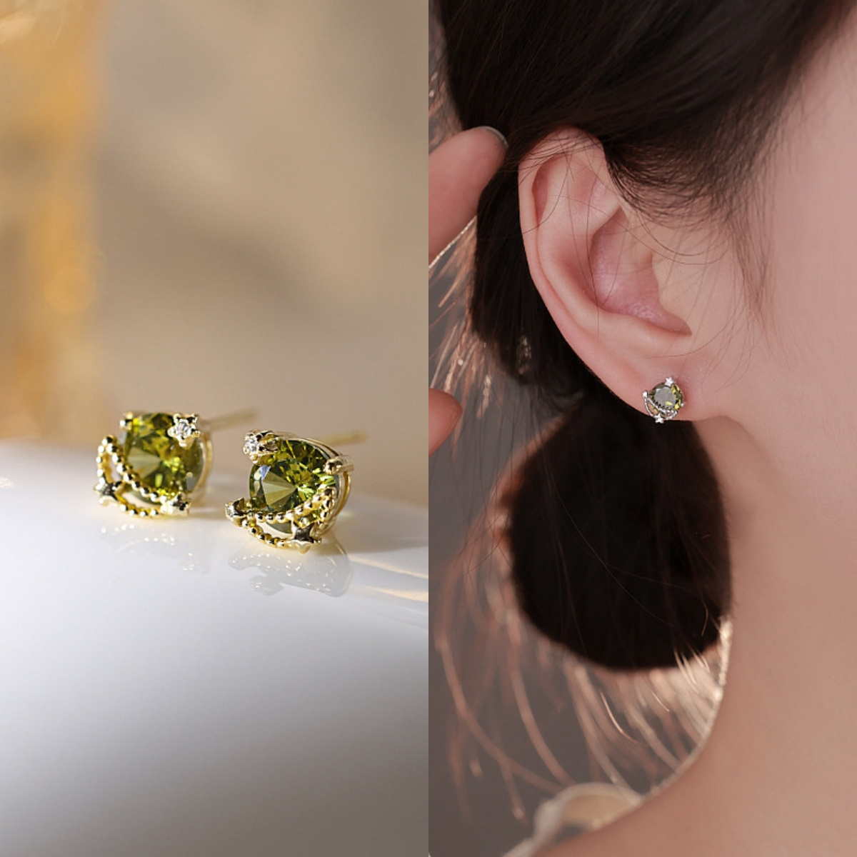 

Elegant For Saturn Green Rhinestone Stud Earrings - Vintage-inspired, Perfect For Casual Attire & Parties