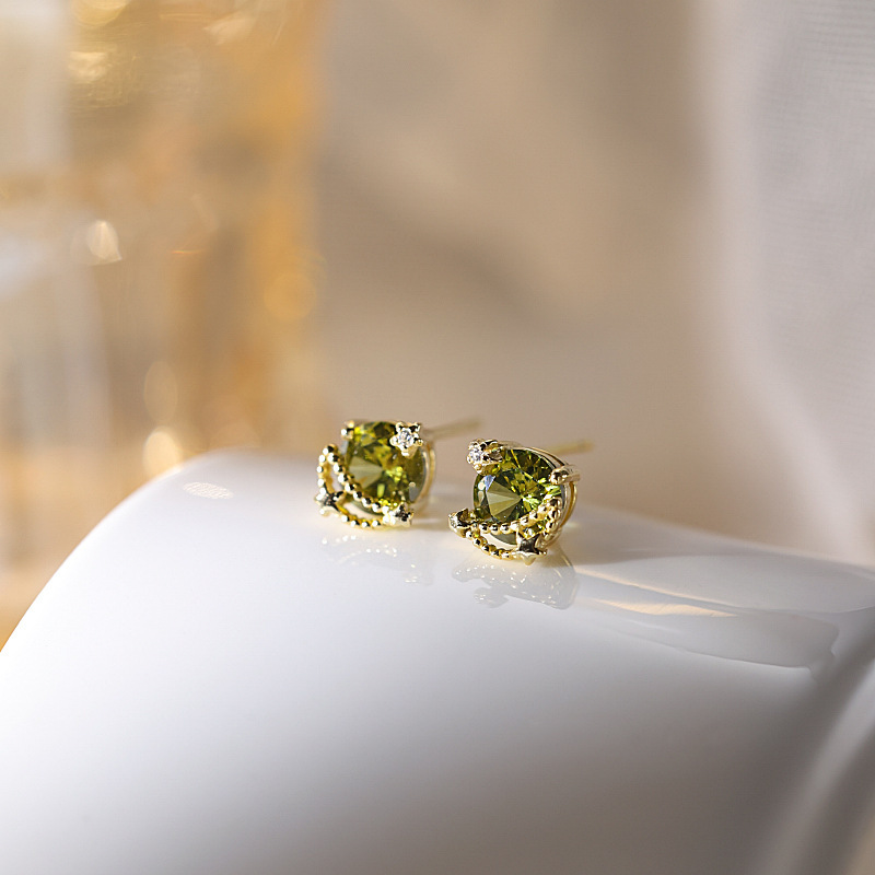 E-shop Elegante SATURN Grüne Strass-Ohrstecker - Vintage-inspiriert, für Freizeitkleidung & Partys