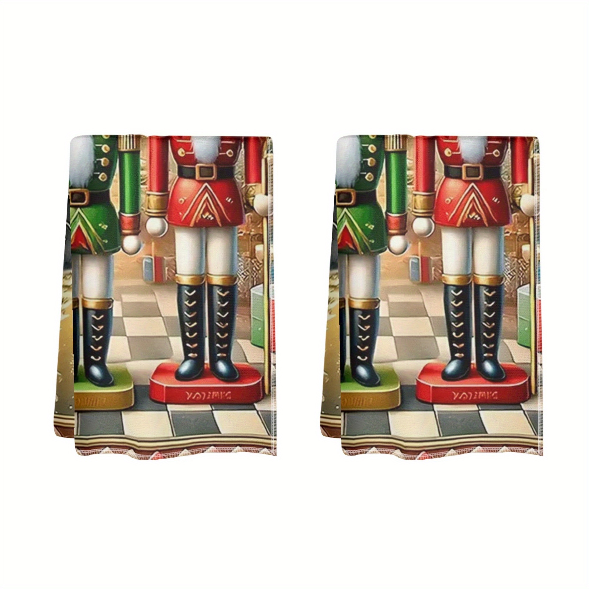 

2-pack Nutcracker Soldiers 18x26in, Polyester Kitchen Towels, Absorbent Dish Cloths, Reusable Cleaning Rags, Cartoon Style, Modern Design, Hand Wash Only, For Home And Hotel Use, Seasonal Decor Towels