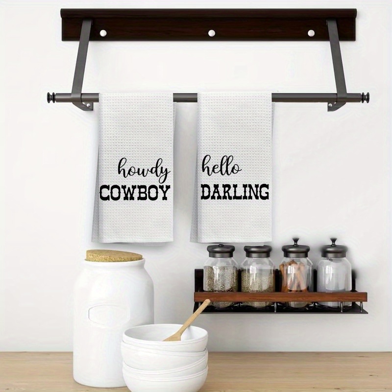 

2-piece Western-themed Kitchen Towel Set - Woven Polyester Blend, Contemporary Oblong Dish Towels, Super Soft, Machine Washable - 18x26 Inch White, "howdy Cowboy" & "" Design For Home & Restaurant