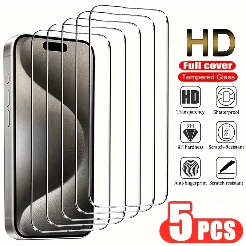 

5pcs -clear Hd Full Tempered For Iphone 15, 16 , 14, 13, 12, 11 , 14 , 15 - Shatterproof, -, -free Installation - Fit, To Apply, And Long-