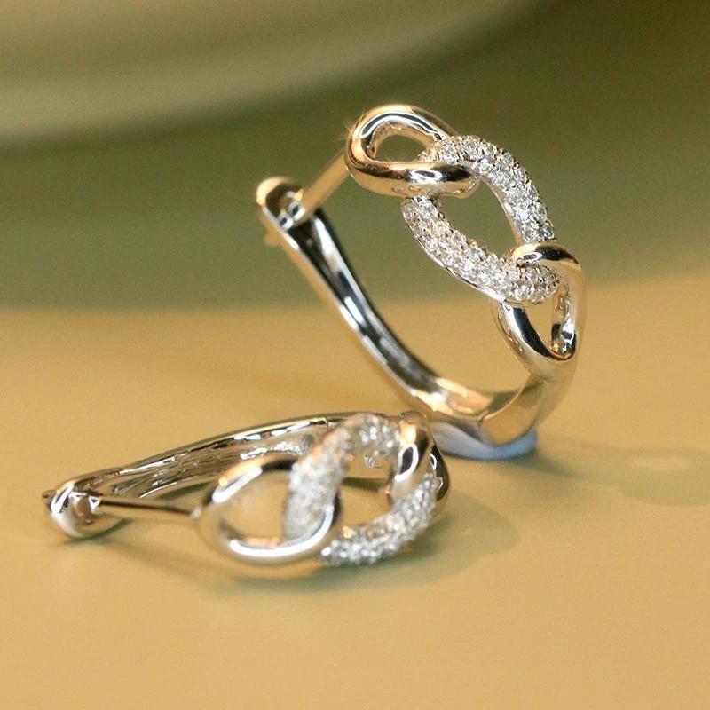 Image of Women's Circular Twisted Inlaid Synthetic White Zirconia Earrings, High-end Party Jewelry