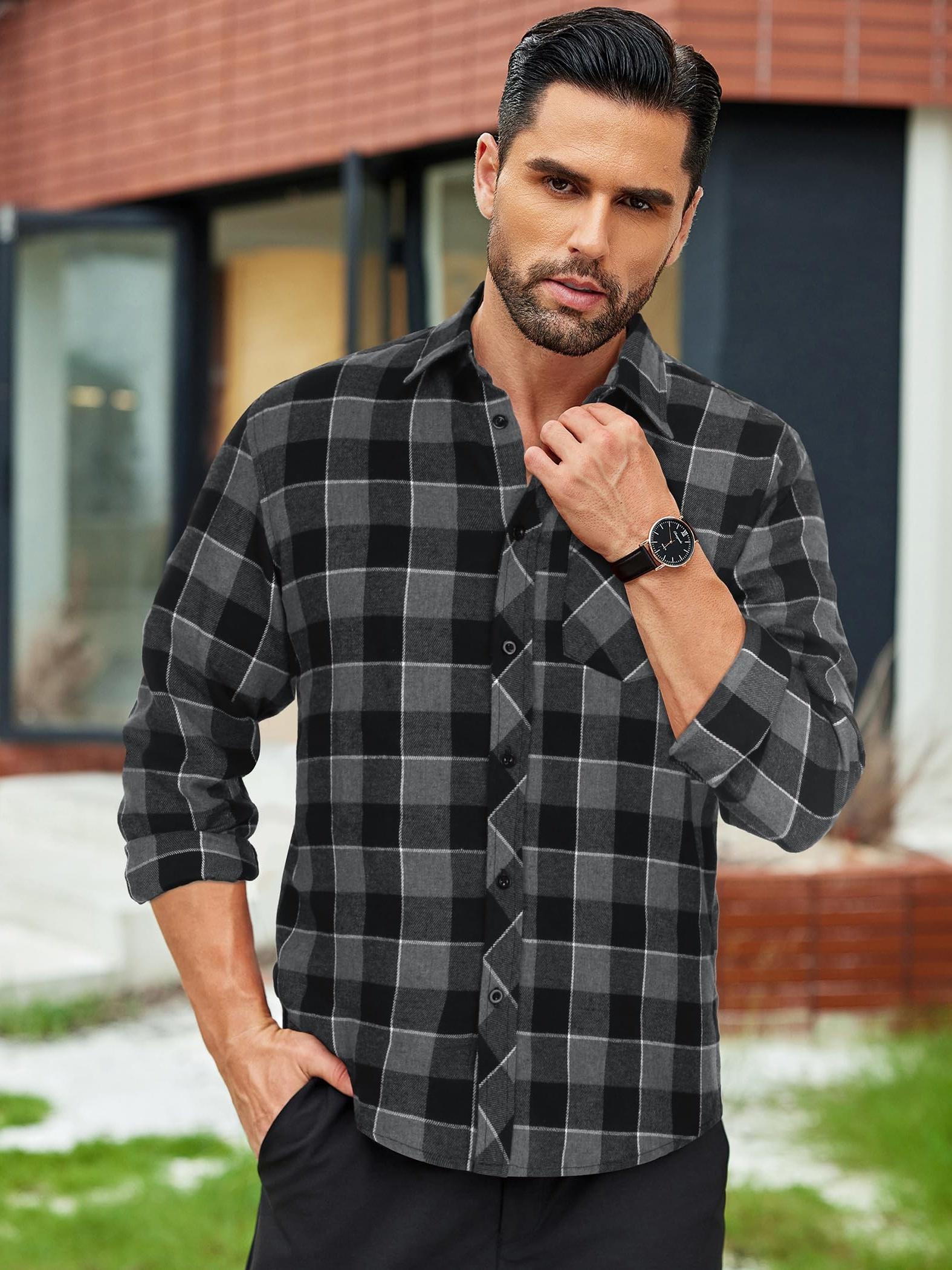 camisas franela cuadros hombre larga botones camisa - Temu, image size:800x1067