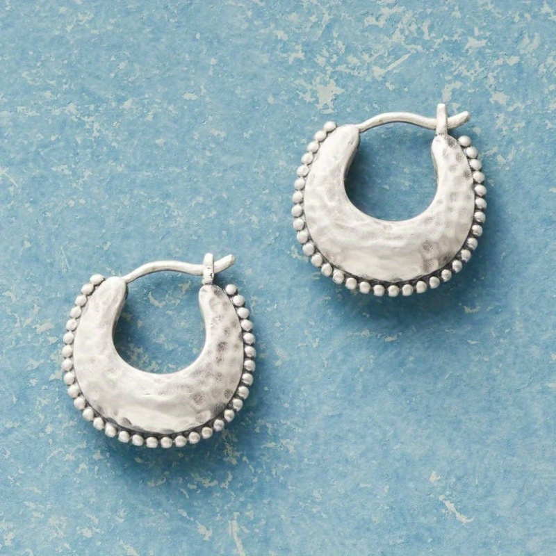 Crescent Half Circle Copper Bead Drop Hoop Earrings