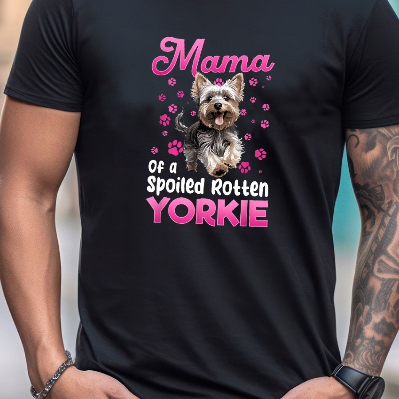 

Yorkshire Terrier Dog Yorkie Mama Of A Yorkie Men's Summer Short Sleeve T-shirt With Front Print - Comfortable, Breathable Fabric, Casual Sporty Style