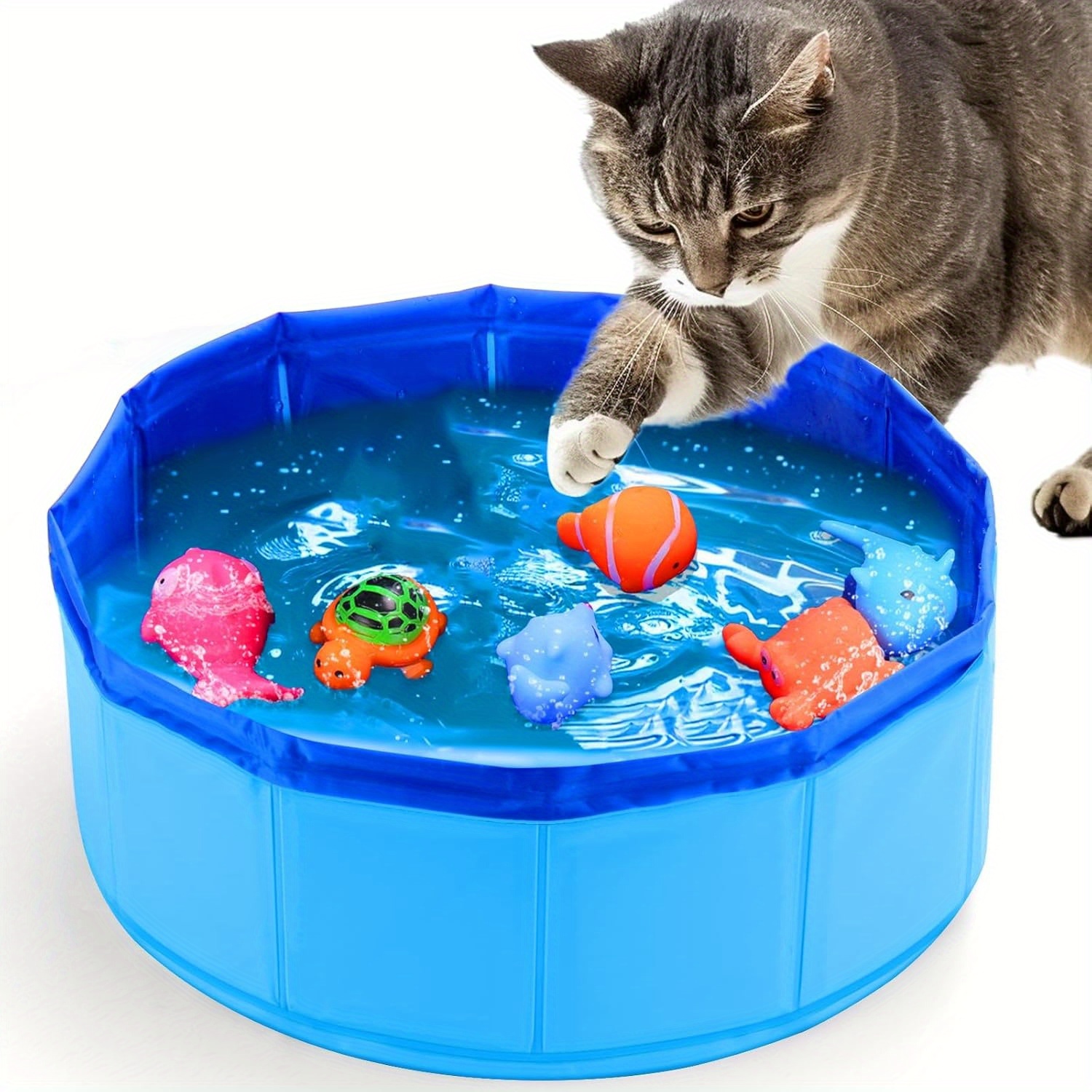 

Interactive Cat Pool Toy With Floating Fish & Ball - Pvc, Battery-free, Portable Design For Endless Indoor Fun And Self-play, Ideal For Cats