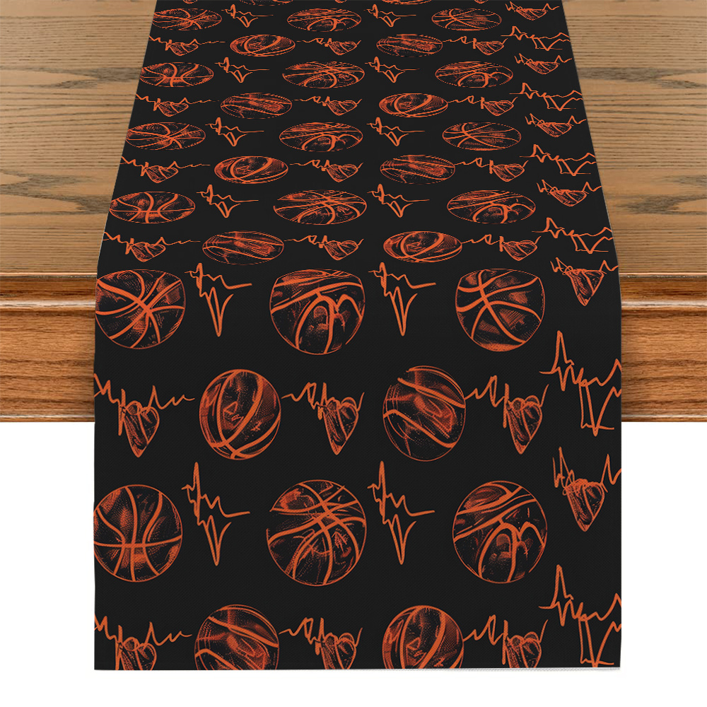 

1pcs Basketball Heartbeat Polyester Table Runner - Woven Rectangle Kitchen Dining Decor, Party Tabletop Decoration, Home Room Decor Table Flag For Restaurants