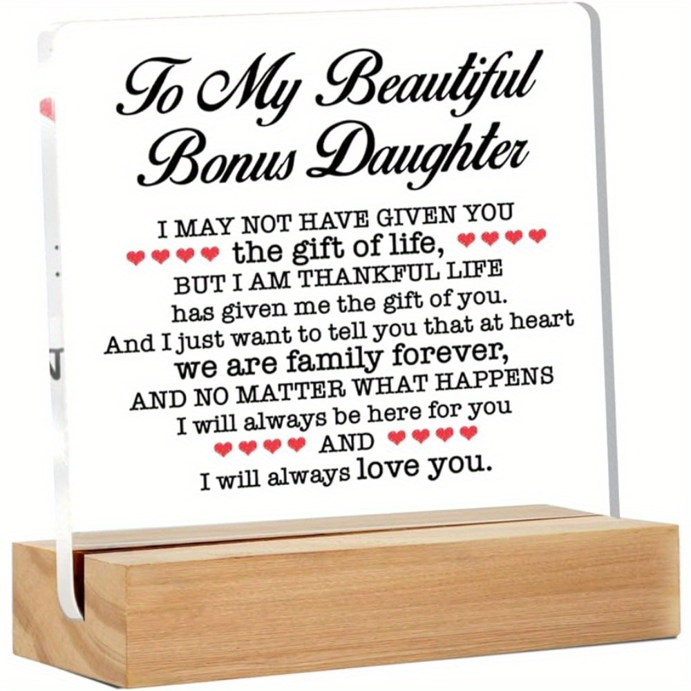 

Cherished Bonus Daughter Acrylic Desk Sign - Clear, Lightweight & Elegant Tabletop Decor, Perfect Gift From Stepmom Or Stepdad For Home & Bedroom