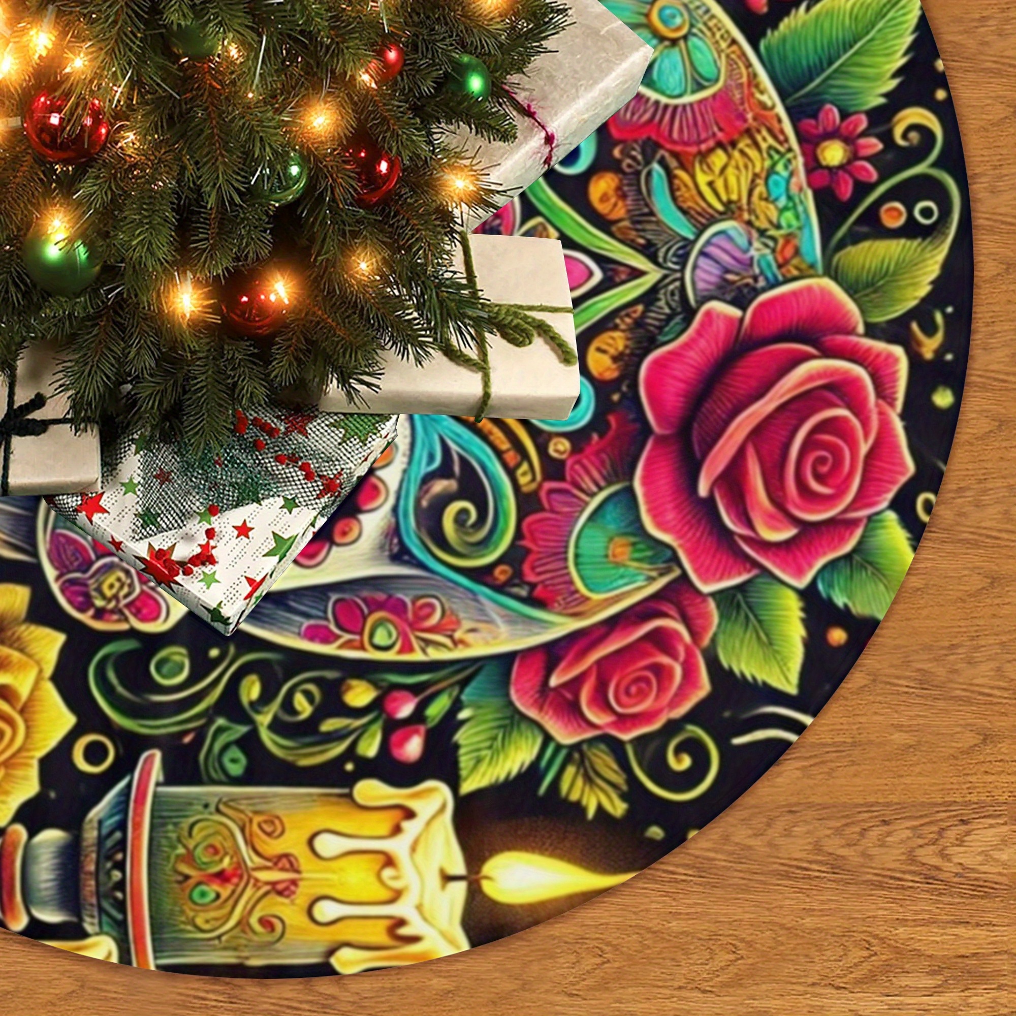 

Polyester Christmas Tree Skirt With Sugar Design, No Electricity Required, Festive Winter Home Office Decor, Holiday Party Supply, Mexican Carnival Theme Decorations - 48 Inch