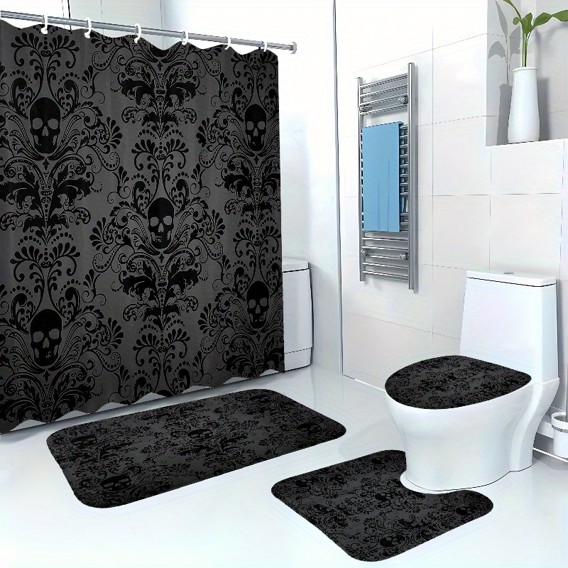 

1/4 Set Shower Curtain With Non-slip Bath Mat, Bathroom Decor Set, Includes U-shaped Mat, Toilet Lid Cover, 12 Hooks, Waterproof 180x180cm Polyester Fabric, Artistic Knit Design, Dry Clean Only