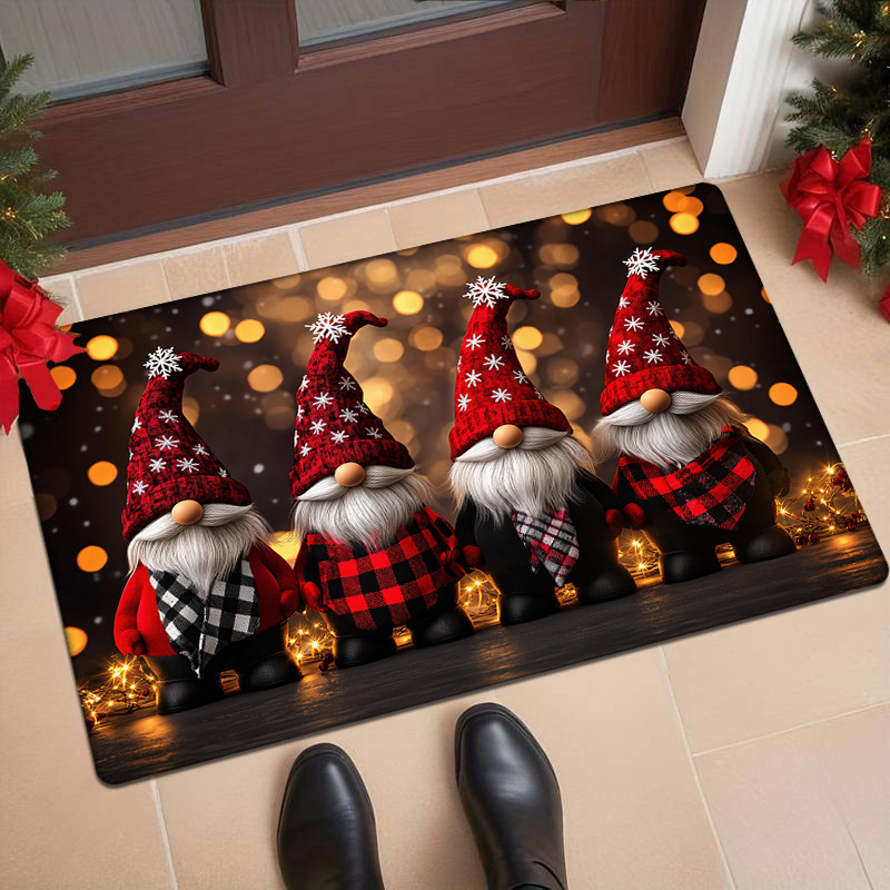 

Christmas Cheer Non-slip Door Mat - Striped Design, Machine Washable, Comfortable Polyester Floor Rug For Entryway, Kitchen, Living Room, Bedroom, Laundry, Bathroom - Decor