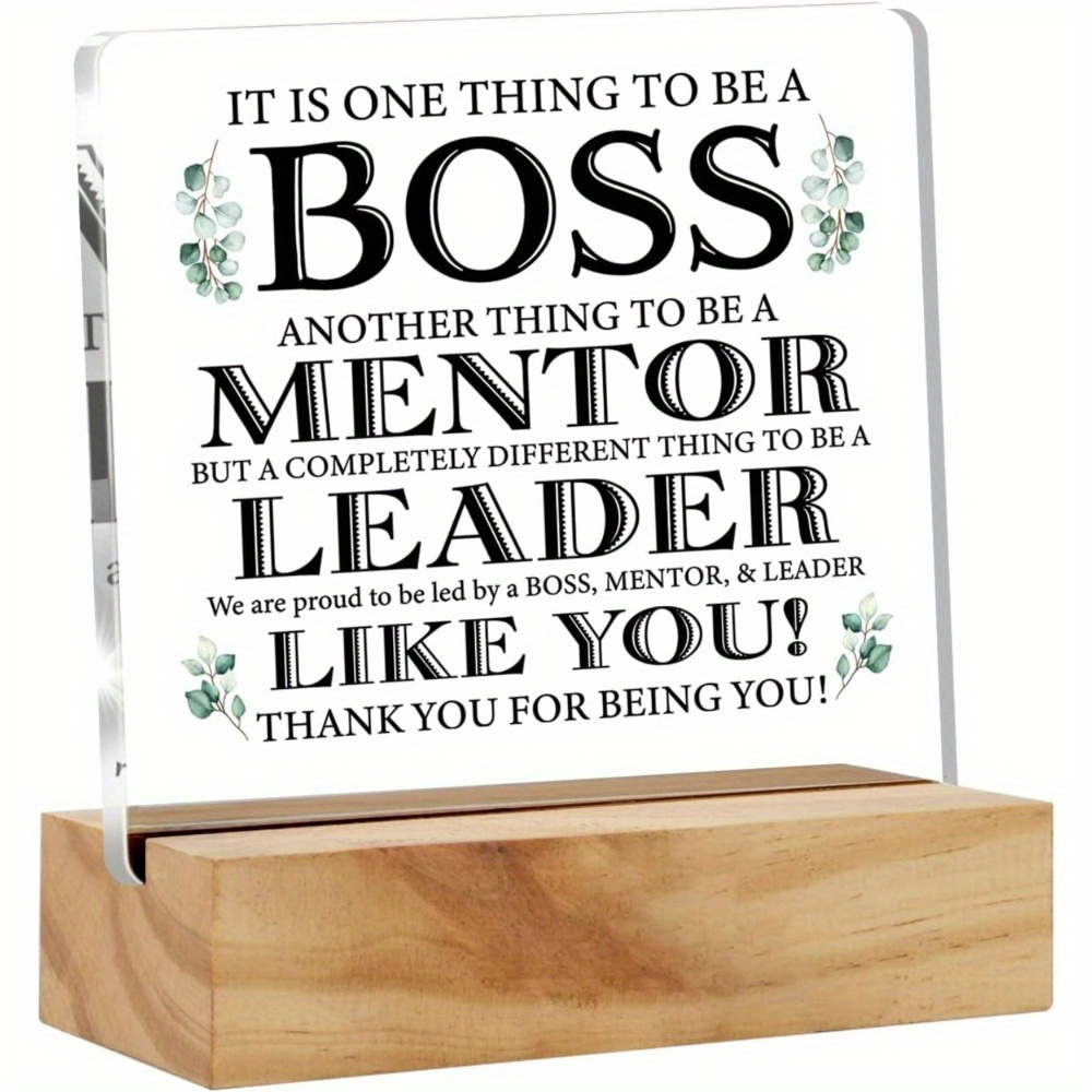 

Appreciation Desk Plaque For Boss, Mentor, Leader - Acrylic Keepsake With Wooden Stand, Uncharged, Ideal For Home Office Decor - Gift For Men And Women